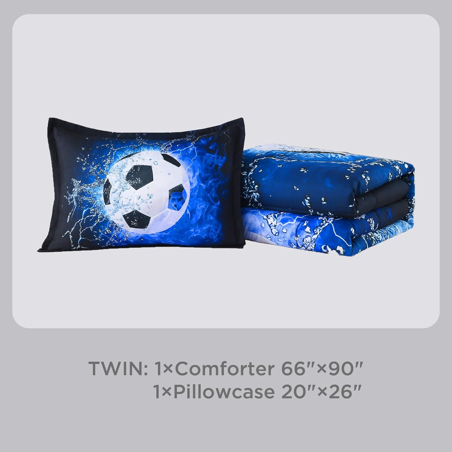Andency Soccer Comforter Twin(66x90 Inch), 2 Pieces(1 Soccer Comforter, 1 Pillowcase) Blue Flame Soccer Comforter Set Sport Microfiber Bedding Set for Boy Girl Kids, Teen - Image 6