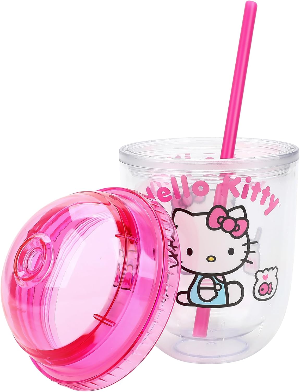 Bioworld Hello Kitty Drinks Character Art 13 Oz Double Wall Plastic Cup With Pink Dome Lid - Image 6