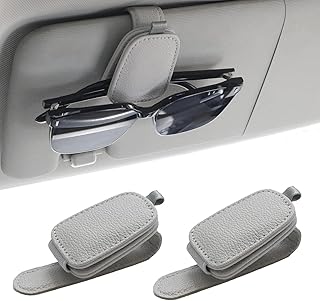 fashion mania 2 pcs Sunglasses Holders for Car Visor,Magnetic Leather Glasses Holders Sun Visor Accessories(Grey)