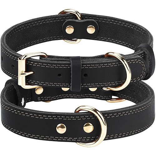 Joytale Leather Dog Collar for Large Dogs, Genuine and Heavy Duty, Soft and Strong Leather Collars with Metal Buckle, Black, XL - XL - Black