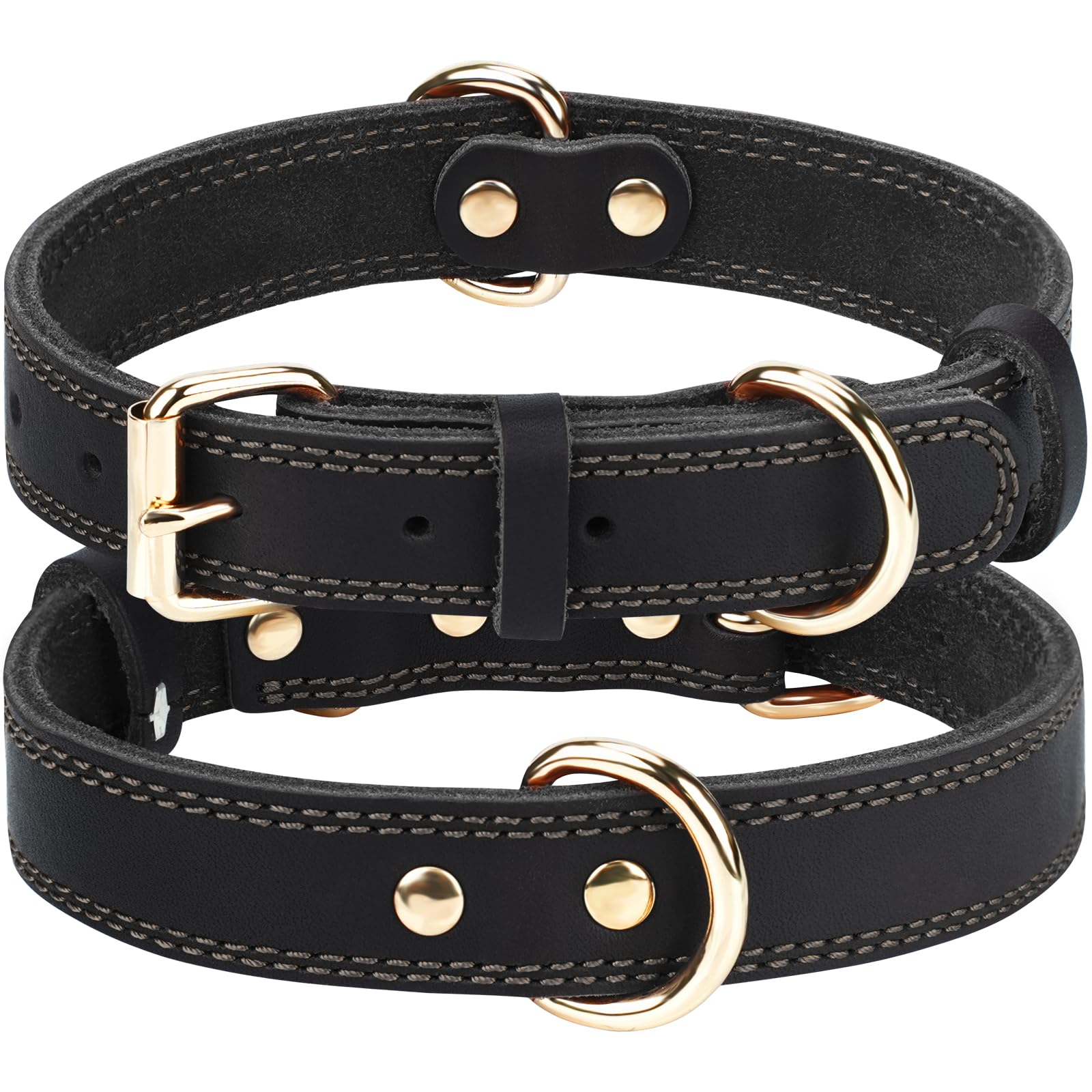Joytale Leather Dog Collar for Large Dogs, Genuine and Heavy Duty, Soft and Strong Leather Collars with Metal Buckle, Black, XL
