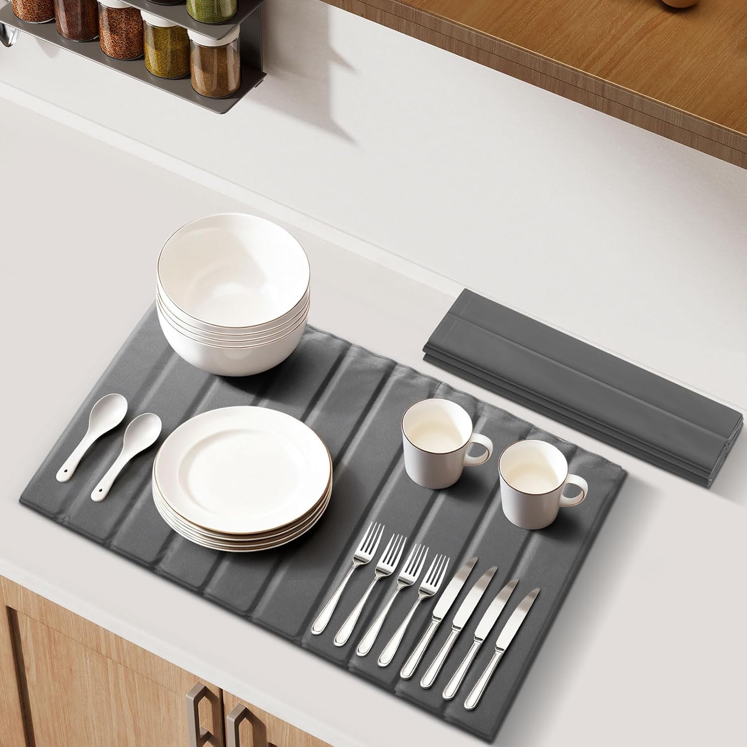 Large Stone Drying Mat for Bathroom, Foldable Stone Bath Mat, Absorbent PU Quick Dry Mat, Non-Slip Foldable Kitchen Dish Drying Mat