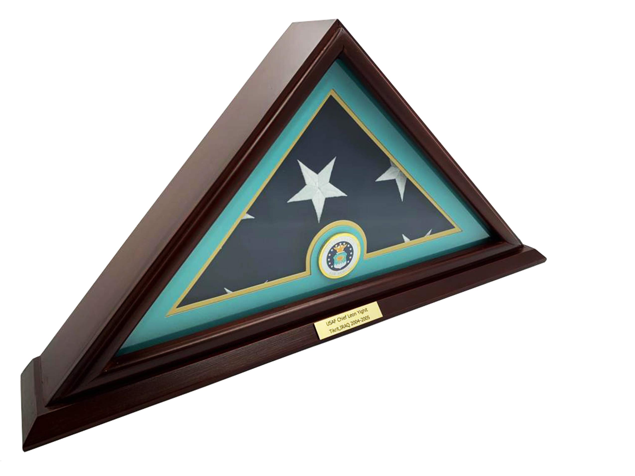 DECOMIL 5'x9' Flag Display Case for American Veteran Burial Flag - Solid Wood, Cherry Finish Air Force