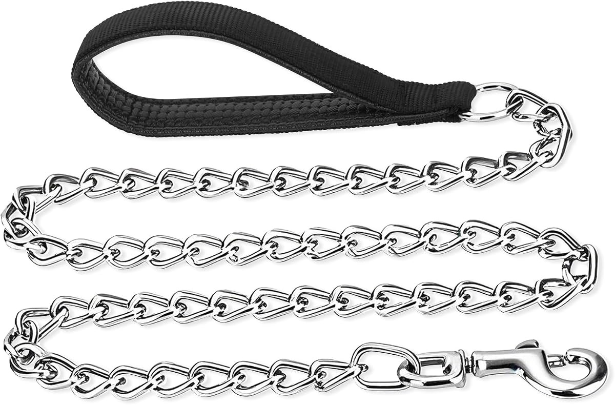 PETTOM Heavy Duty Metal Dog Leash, Chew Proof Chain Leash with Soft Padded Handle for Large & Medium Dogs, Training & Walking Chain Dog Lead (6Ft/2.0mm, Black)