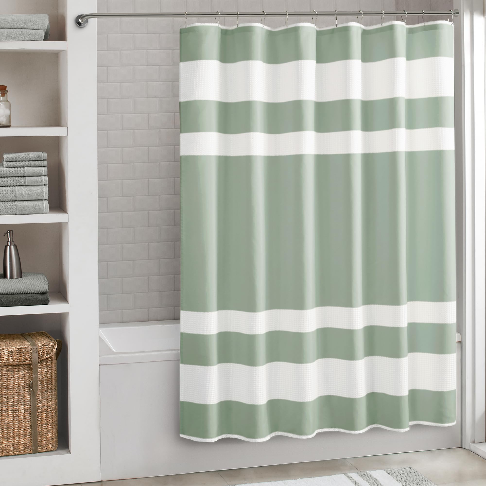 Madison Park Shower Curtain Spa Waffle Weave Long Shower Curtain for Bathroom 3M Scotchgard Moisture Management, Spa Quality Modern Shower Curtains
