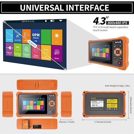 Rsrteng OTDR Fiber Optic Tester 1610nm 22dB Test Rang 500m-100Km Live Fiber Test Support LS OPM OLS Event Map RJ45 Test 8GB TF Card Analysis Software Connectors with UPC/FC SC LC ST SC/UPC-SC/APC