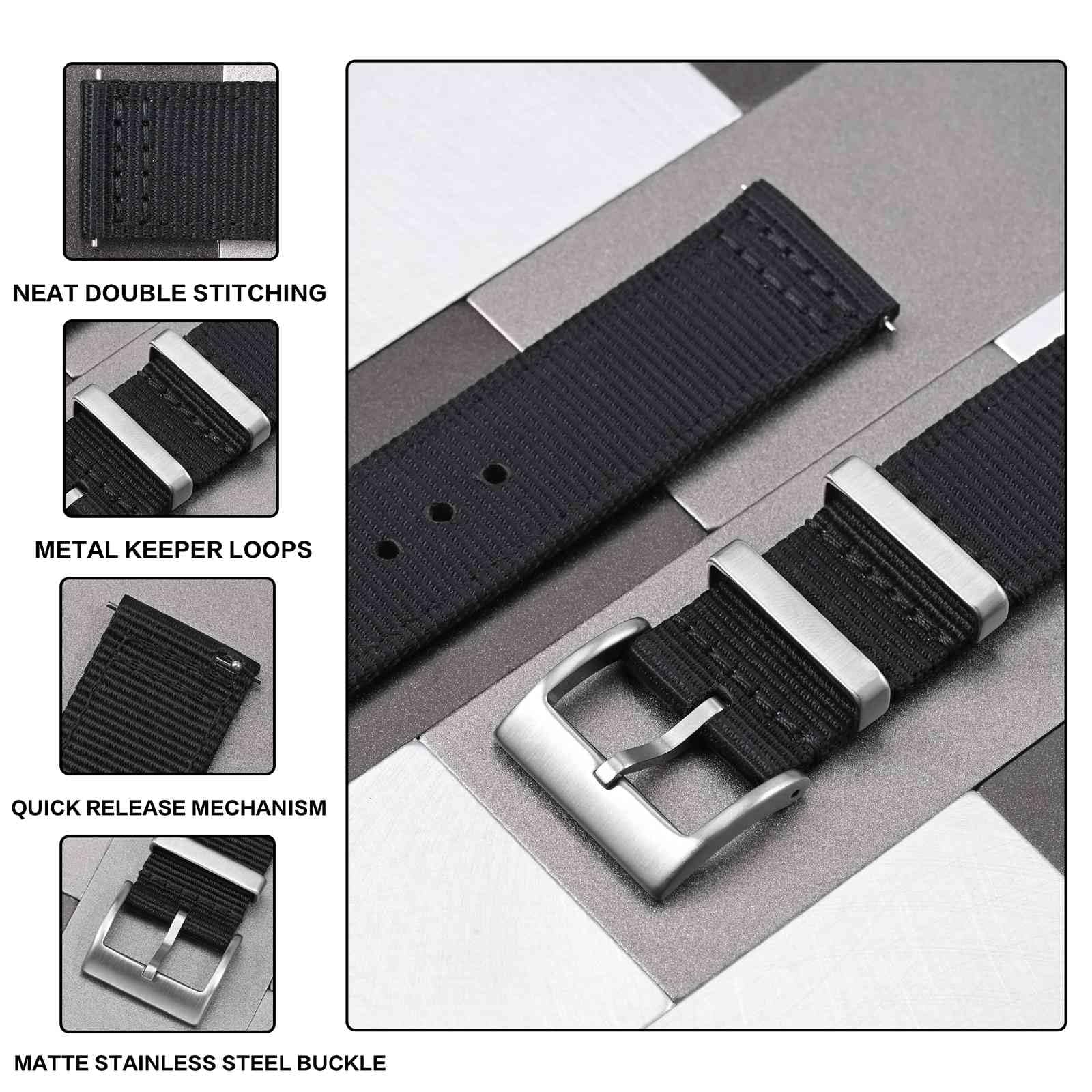 Anbeer Cinturino in nylon a sgancio rapido in due pezzi con passante in metallo, cinturino in nylon intrecciato a doppio strato