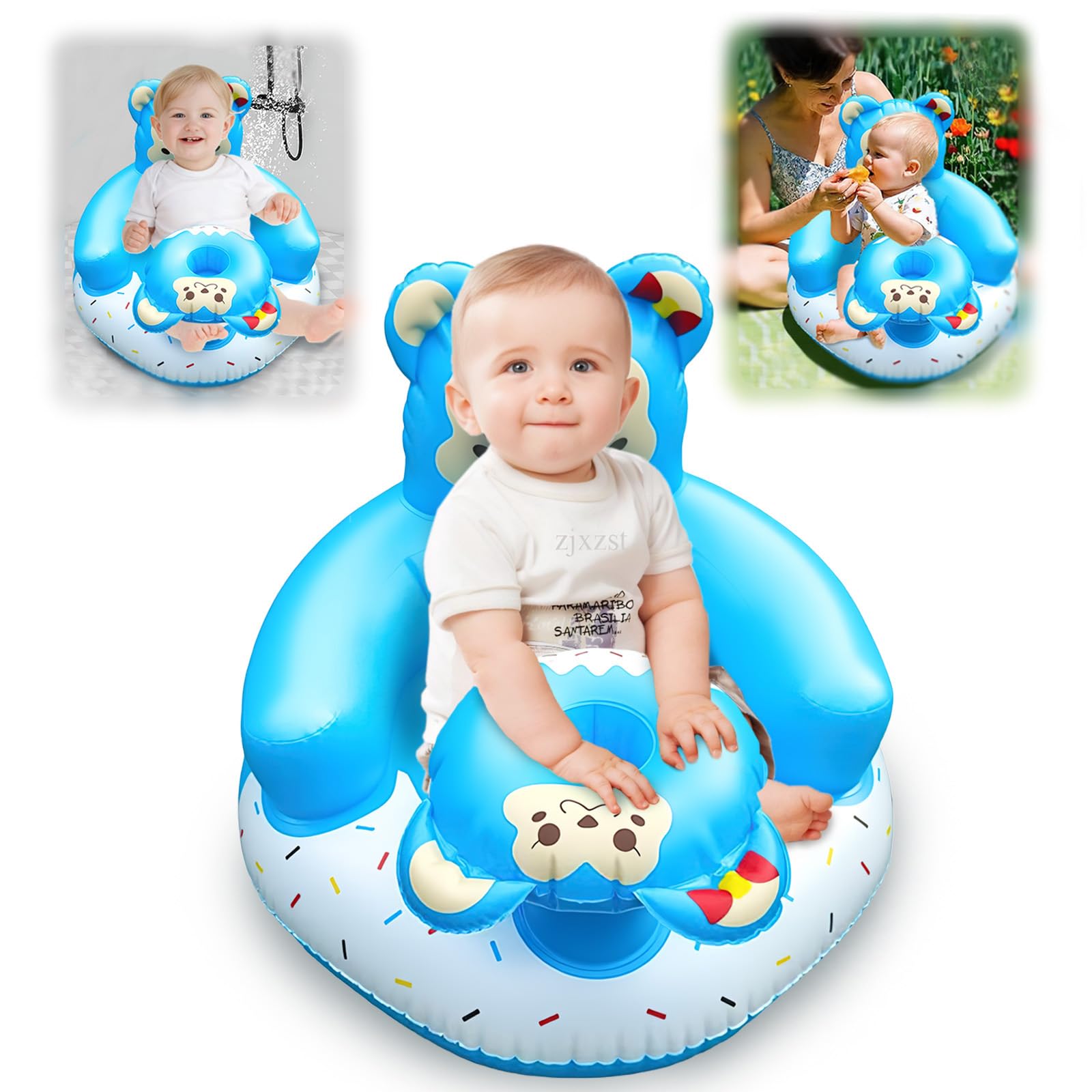 Divano Gonfiabile Portatile Bambini 3-36 Mesi Seggiolino Neonati Supporto Schiena Collo Blu