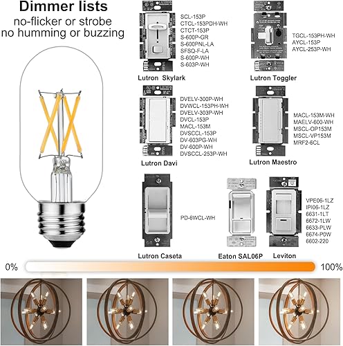 Miniatura 4 de LiteHistory Paquete de bombilla LED E12 regulable G16.5 y bombilla E26 Edison blanco cálido 2700 K T45 bombilla LED AC120V 600LM para colgante,