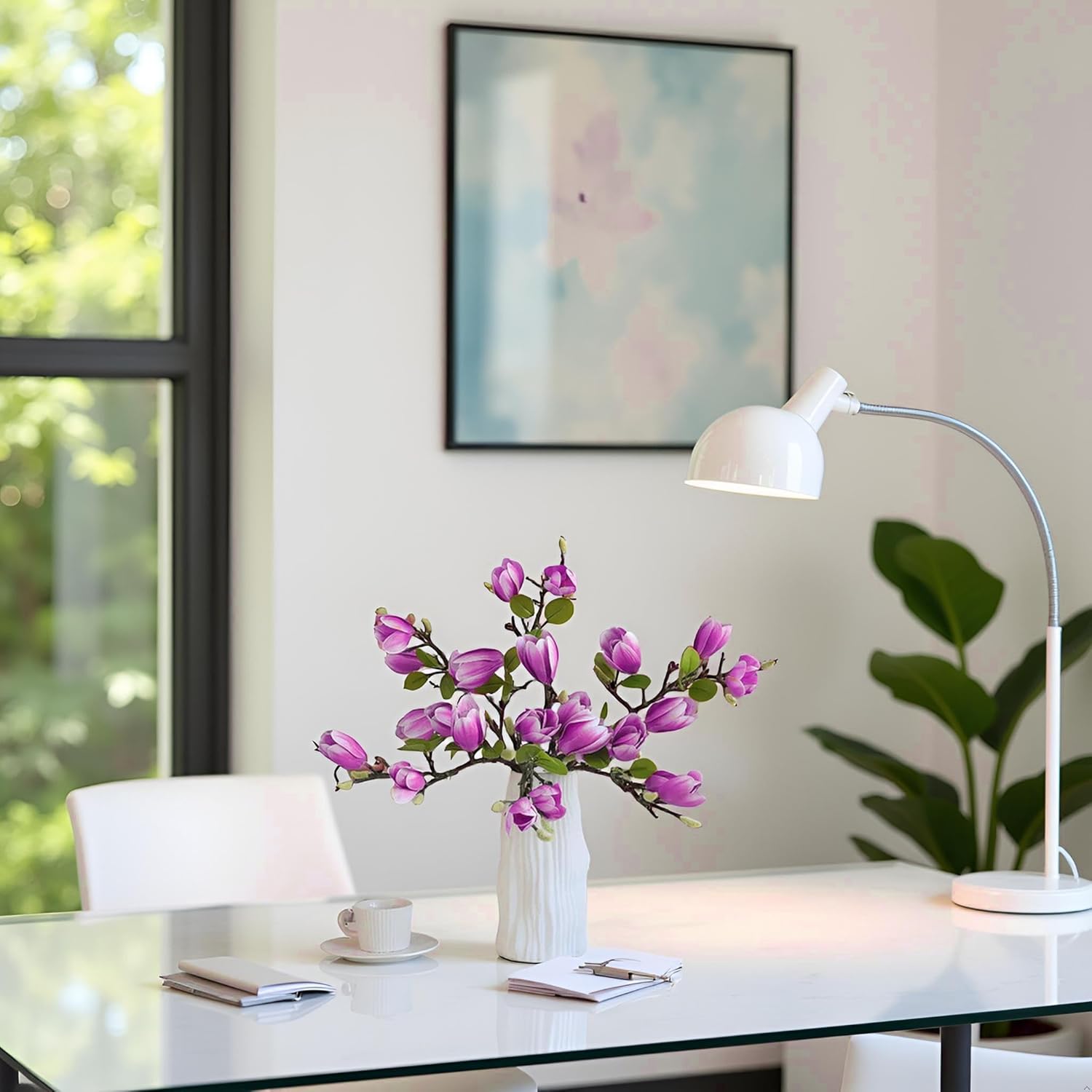 6 PCS Magnolia Flores Artificial Flower Stems 25.6inch 24 Heads Fake Flowers Fake Leaves Greenery Stems Magnolia Home Decor Artificial Flower Arrangement Wedding Flowers Bouquets（Purple）