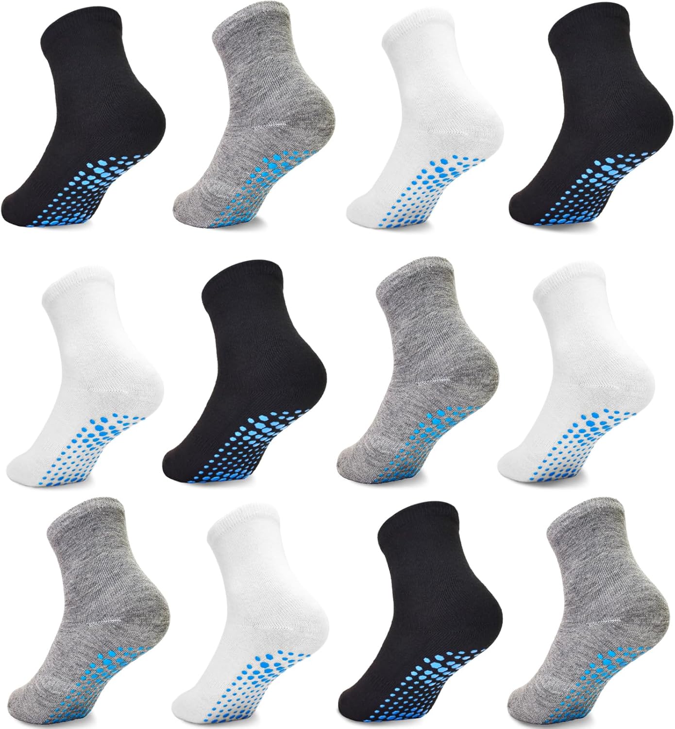 GRPSKCOS Toddler Non Slip Socks 12 Pairs Toddler Grip Socks Anti Skid Crew Sock for Boys Girls 1-7 Years