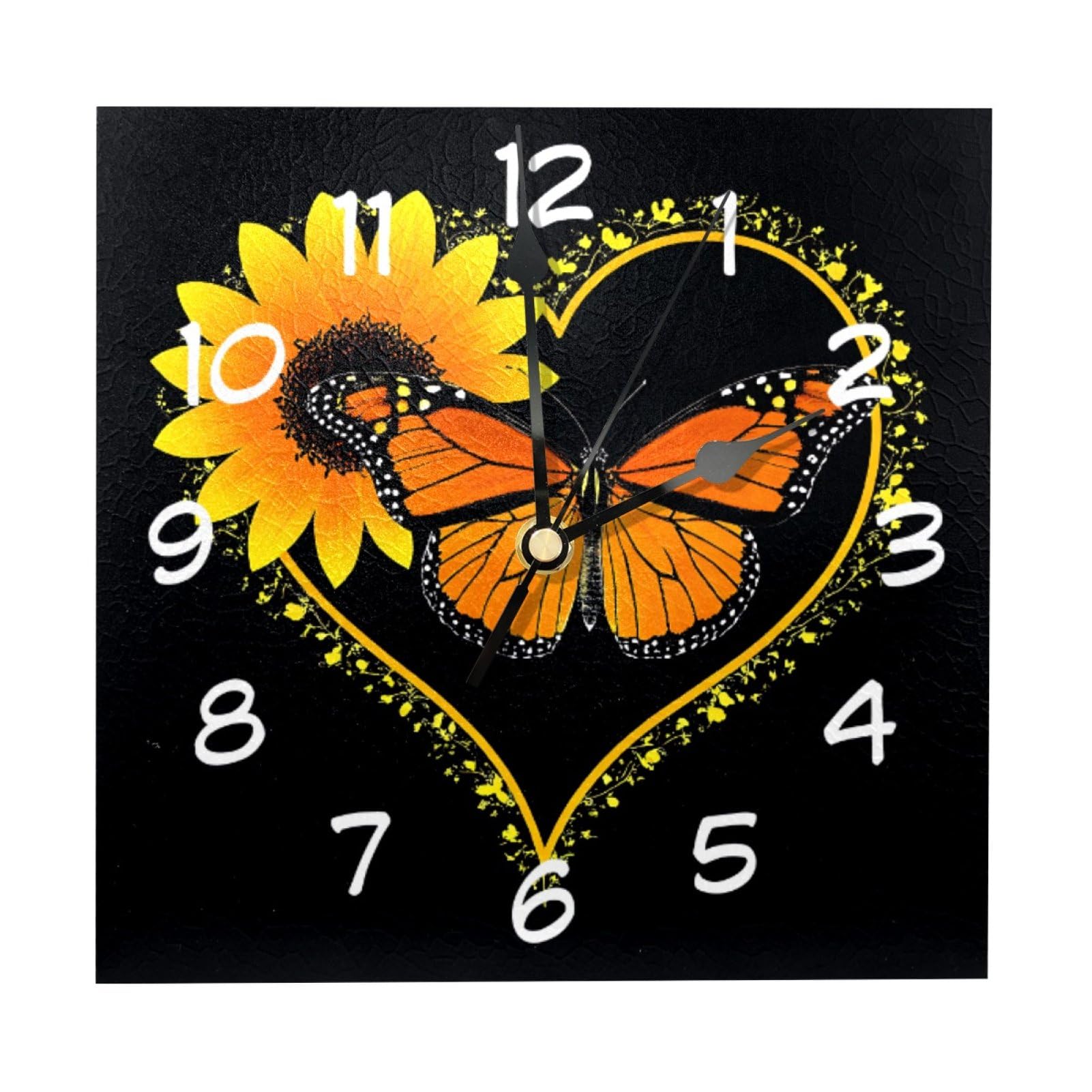 etoenbrc 8 Inch Square Wall Clock Silent Non-Ticking Heart Sunflower Butterfly Clock Battery Operated, Wooden Clock Decorative for Kitchen, Living Room Bedroom Office