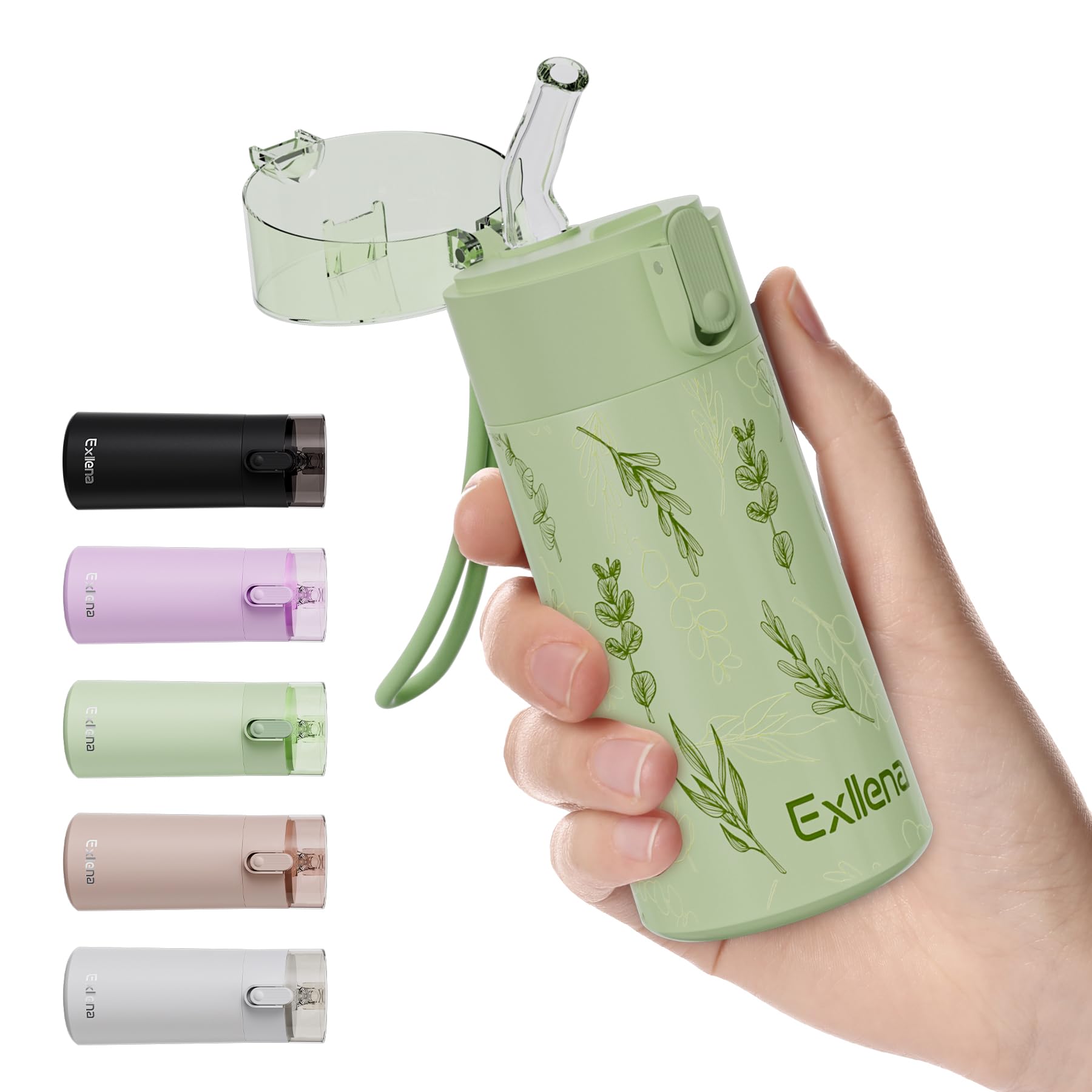 Exllena Small Water Bottle 150ml with Straw – Small Flask with One-Hand Open Design, Leak-Proof Locking Lid, 4-6 Hours Hot/Cold Retention and Portable for Coffee, Milk, or Any Beverage(Floral) — image 1