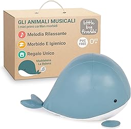 Little Big Friends peluche musicale a carica | Pupazzo tira-cordicella con ninna nanna | Morbido, facile da pulire, per neonati | Sostiene udito e motricità fine | Madelaine la Balena