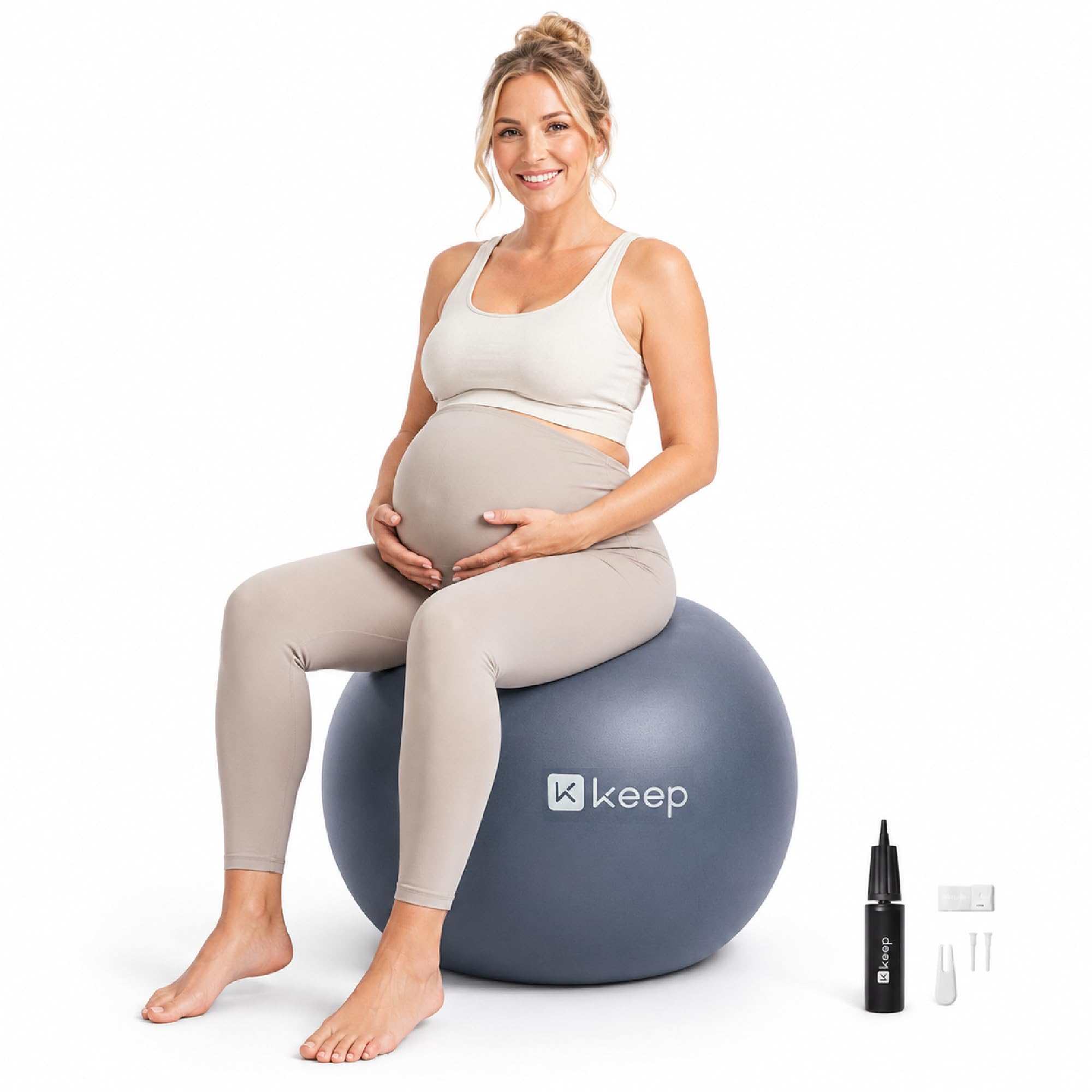 KEEP Smooth Yoga Ball, Extra Thick Anti-Burst Birthing Ball for Pregnancy and Labor, Heavy Duty Stability Swiss Ball for Pilates, Physical Therapy & Office Desk Chair,Blue