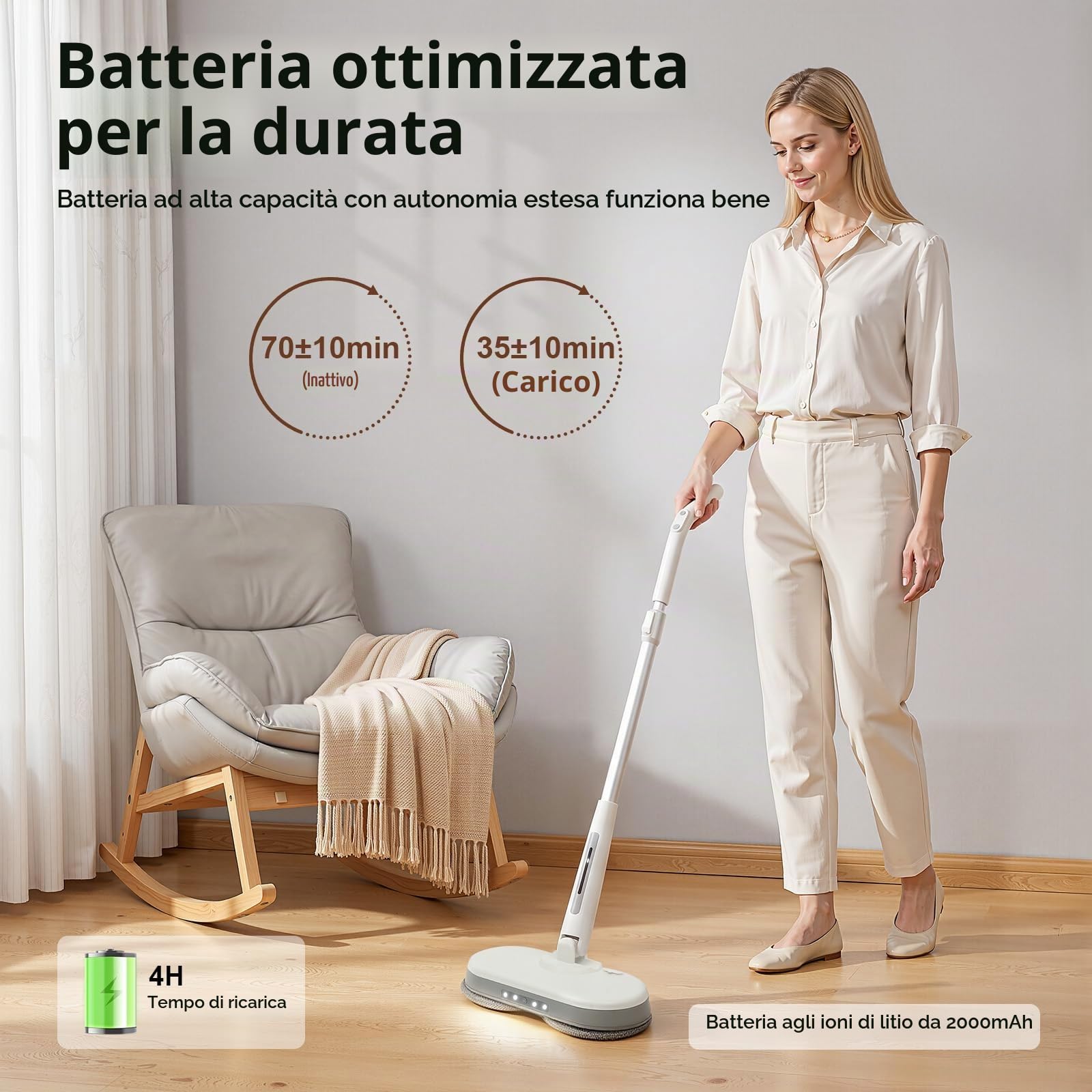 Mocio senza fili Aohuada Lucidatrice elettrica Mop Mocio Pulitore per pavimenti Mop rotante Con funzione di spruzzo e LED Mocio per pulire, strofinare, lucidare Pavimenti in legno duro Piastrelle