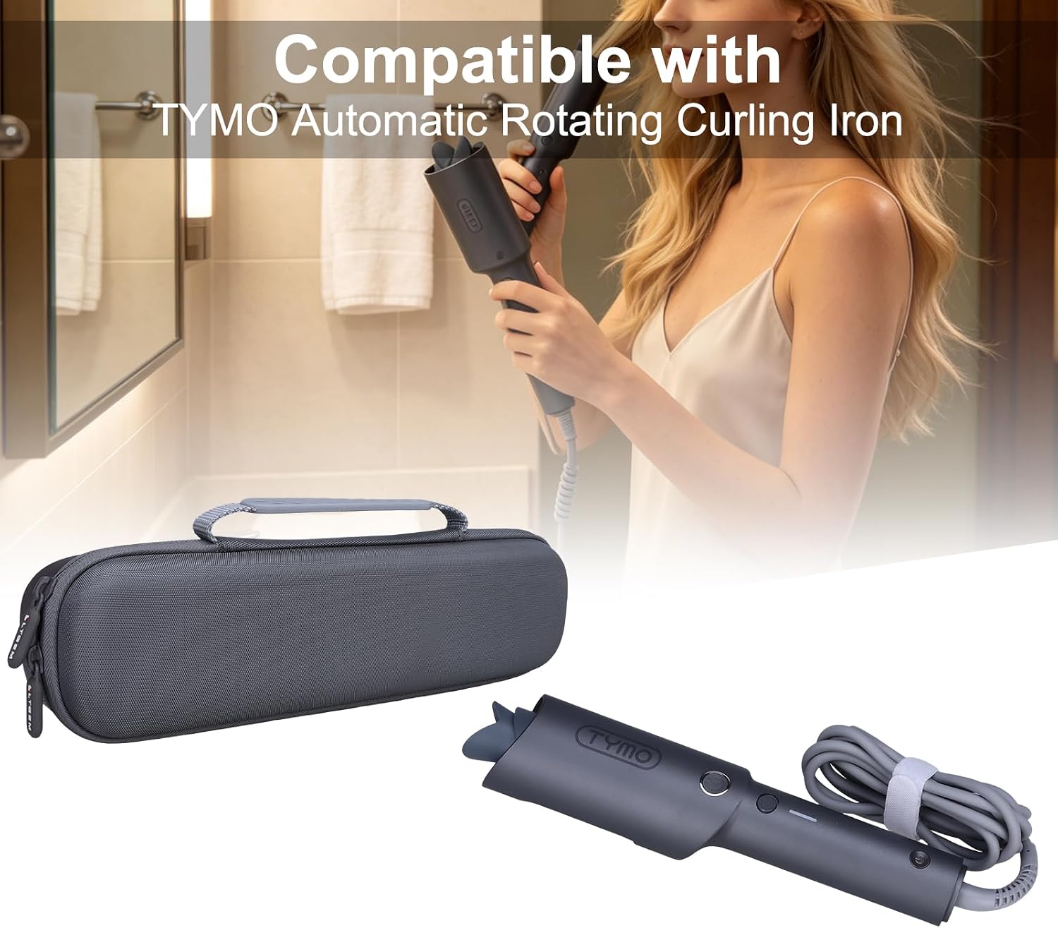 LTGEM Curling Iron Case Compatible with TYMO Automatic Rotating Curling Iron, Niujin Grey(Case Only)