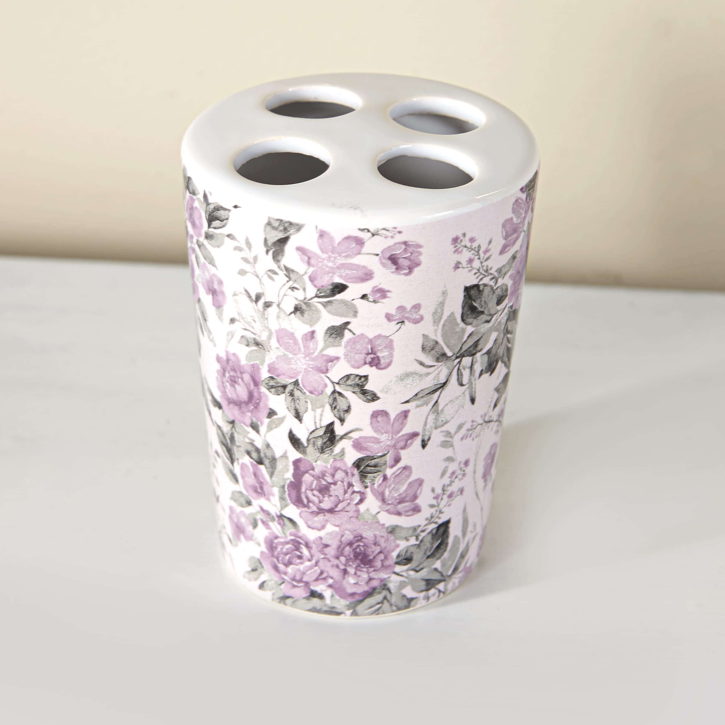 The Lakeside Collection Birmingham Floral Toothbrush Holder - Decorative Toothbrush Holder with Vibrant Floral Pattern