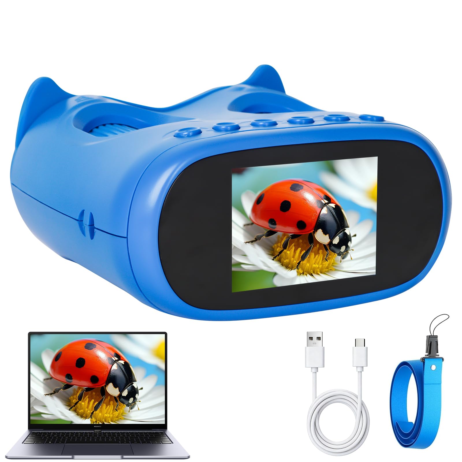 2-in-1 Handheld Microscope and Binoculars, Portable Digital Microscope for Kids Ages 3-12- 2.0" Screen, Rechargeable STEM Toys for Boy & Girls Birthday Gift, Photo & Video
