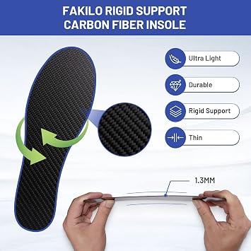 Carbon Fiber Insole 1 Piece, FAKILO Carbon Fiber Insoles Shoes Insert for Women Men, Rigid Support for Turf Toe, Foot Fractures, Hallux Rigidus, Mortons Toe, Suitable for Hiking, Walking, Sport-223mm