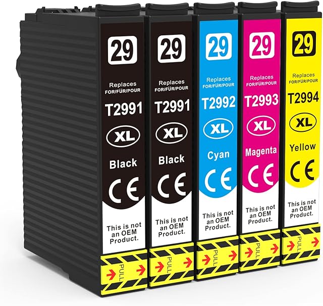 5 Pack 29XL Ink Cartridges Compatible for Epson 29 XL for Expression Home XP-352 XP-342 XP-335 XP-445 XP-442 XP-455 XP-235 XP-452 Printer