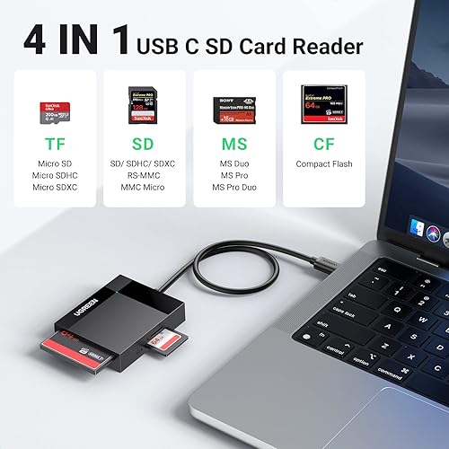 Miniatura 4 de UGREEN Lector de tarjetas USB C SD 4 en 1 Adaptador de tarjeta de memoria SD externo Micro SD MS CF Lector de tarjetas de cámara flash compacto