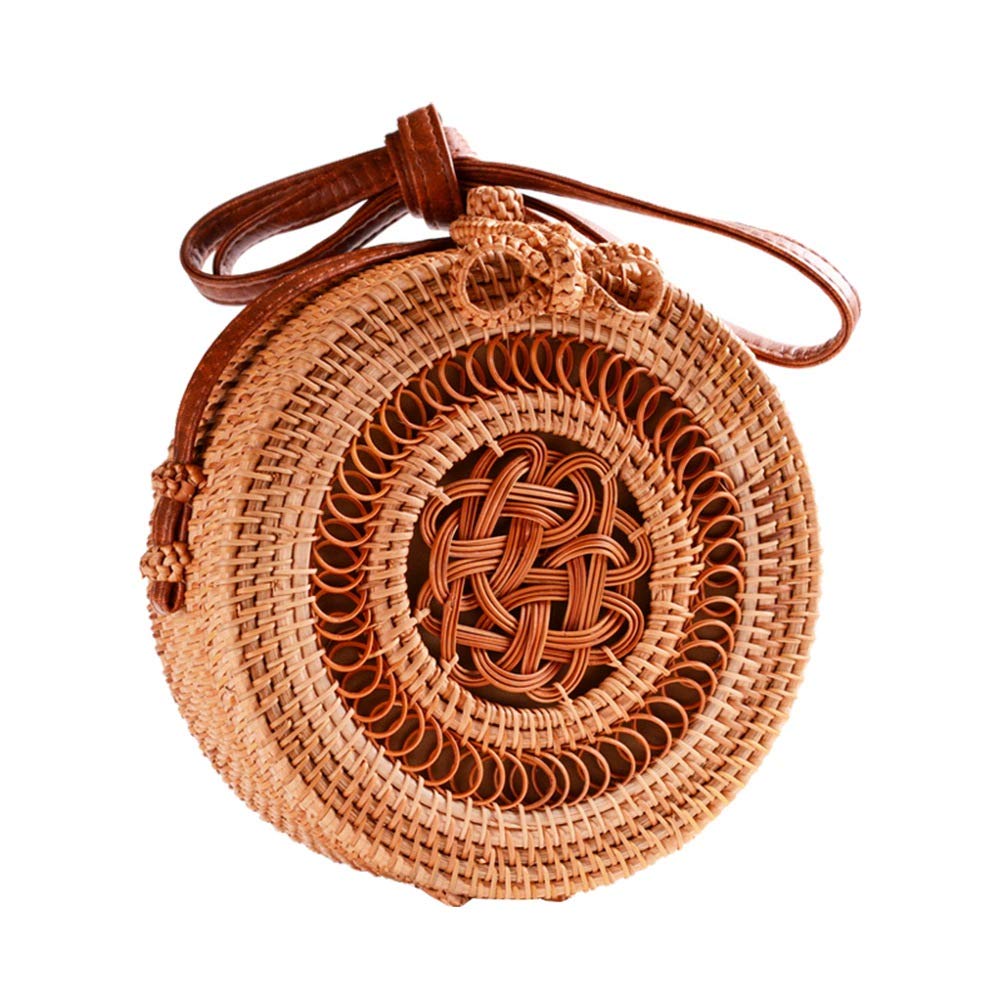 FENICAL Rattan Handwoven Round Crossbody Bag Small Purse Handbag Messenger Bag for Women and Girls
