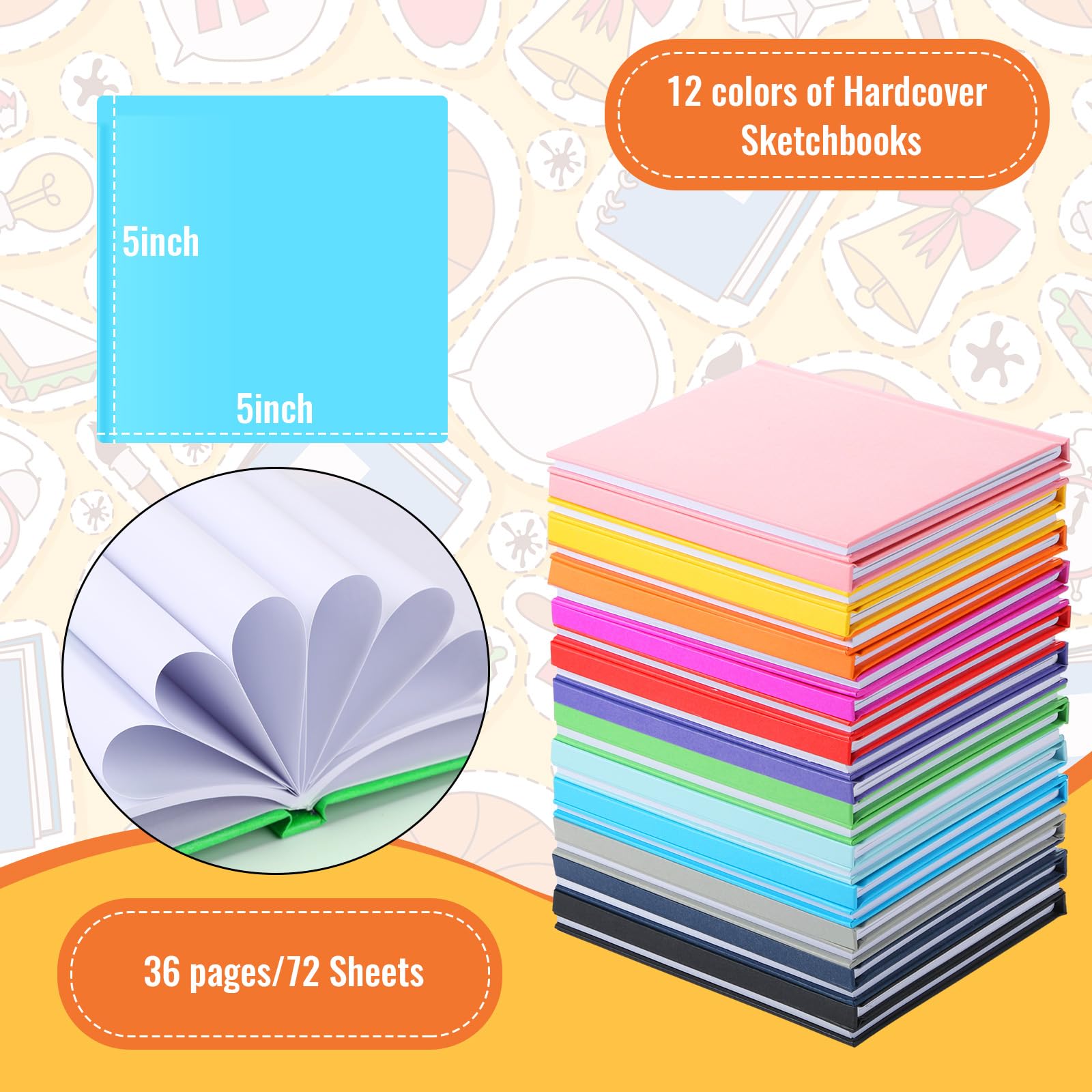 Ireer 24 quaderni colorati con copertina rigida, 12,7 x 12,7 cm, per bambini, per scrivere storie, diari, schizzi, scrittura, fai da te, 72 pagine (colori misti)