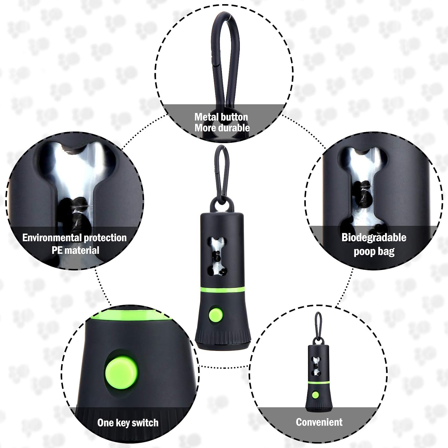 2 Set Waste Bags Holder Dispenser Include 2 Pieces LED Flashlight Waste Dispenser and 2 Rolls of Leak-Proof Dog Poop Waste Bags (Green)