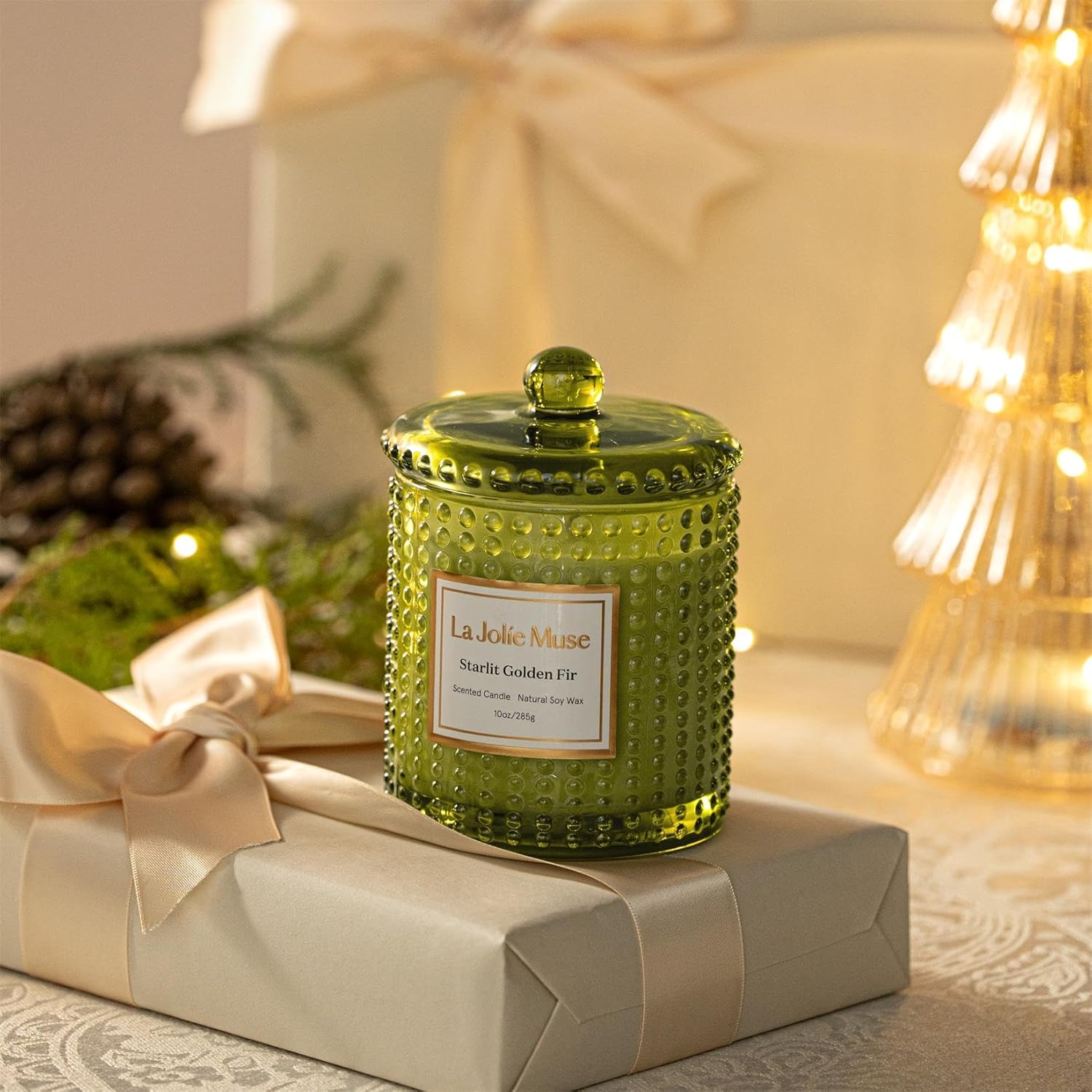 LA JOLIE MUSE Starlit Golden Fir Candle - Cedarwood, Patchouli, Fir Balsam | 10 oz Natural Soy Wax | 55 Hours Clean Burn | Fresh Scent Candles | Gift-Ready for Hosts & Gatherings - Image 3