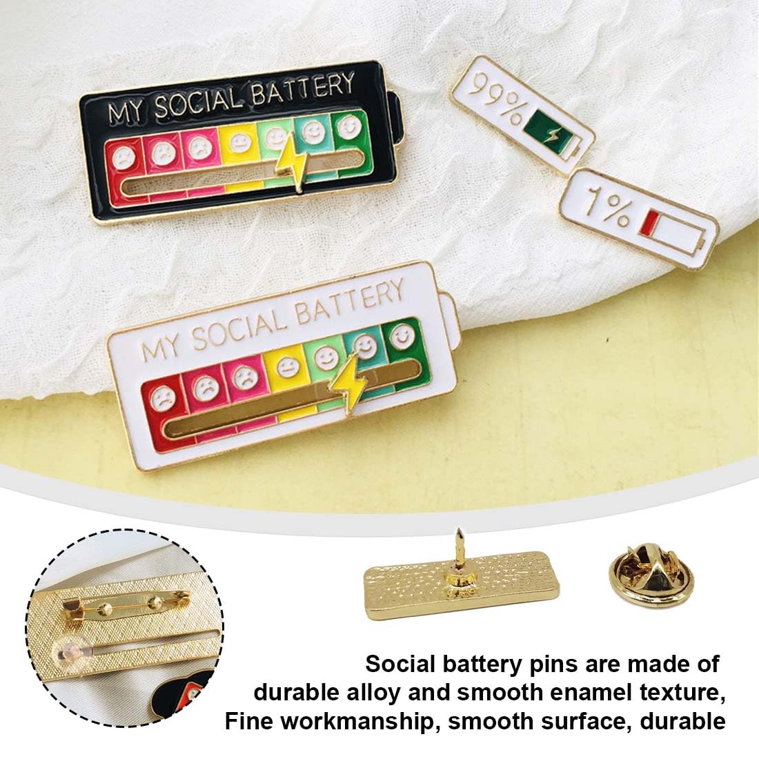 My Social Battery Pin, set van 2 grappige broches voor de sociale stemming voor 7 dagen, grappige broche voor sociale stemming, sociale drumpin, email Emaille Legering en glad email