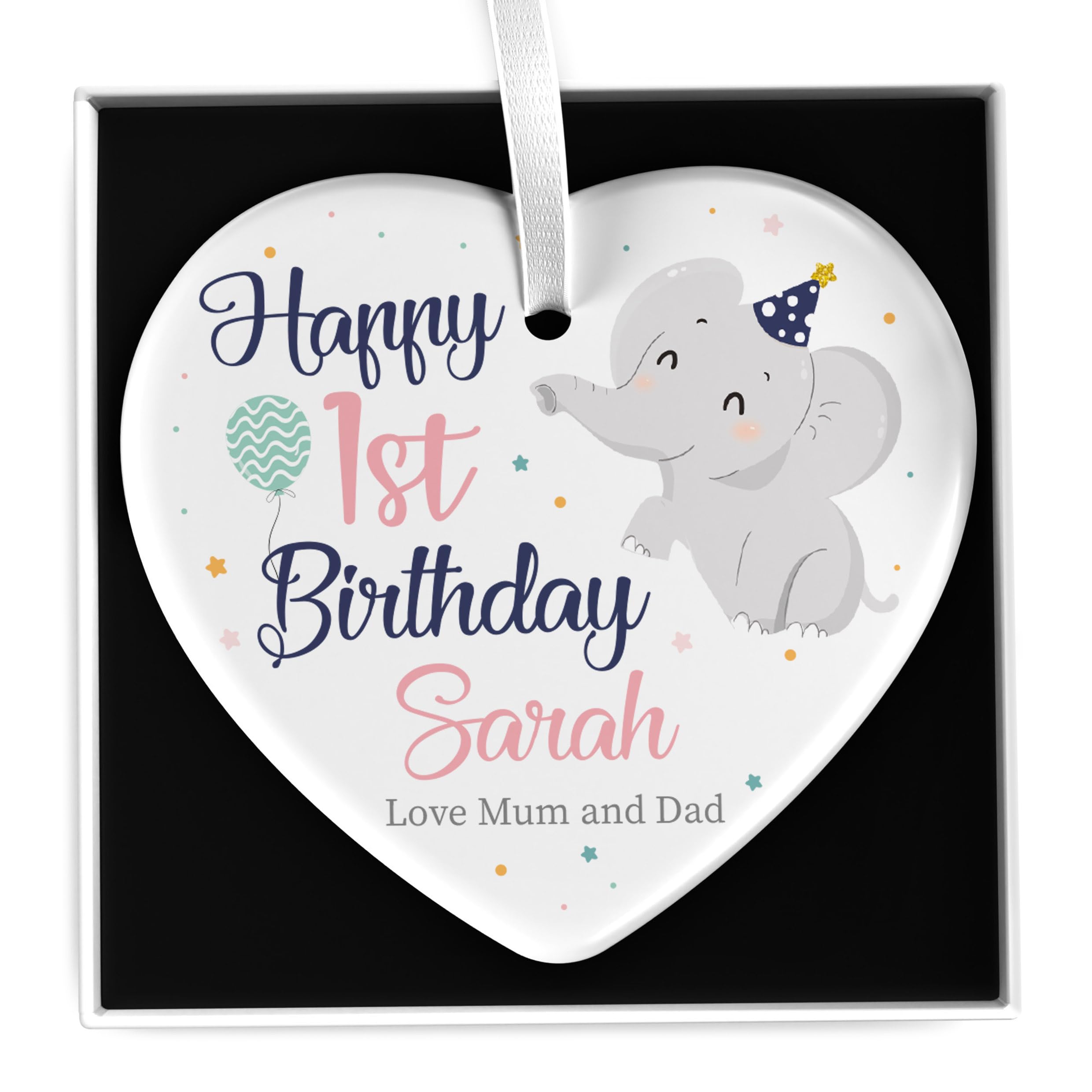Beecreative 1st Birthday Gifts for Girls, Personalised First Birthday Gifts for Girls, Daughter Grandaughter Niece, Elephant 1st Birthday Presents, 1st Year Birthday, With Gift Box