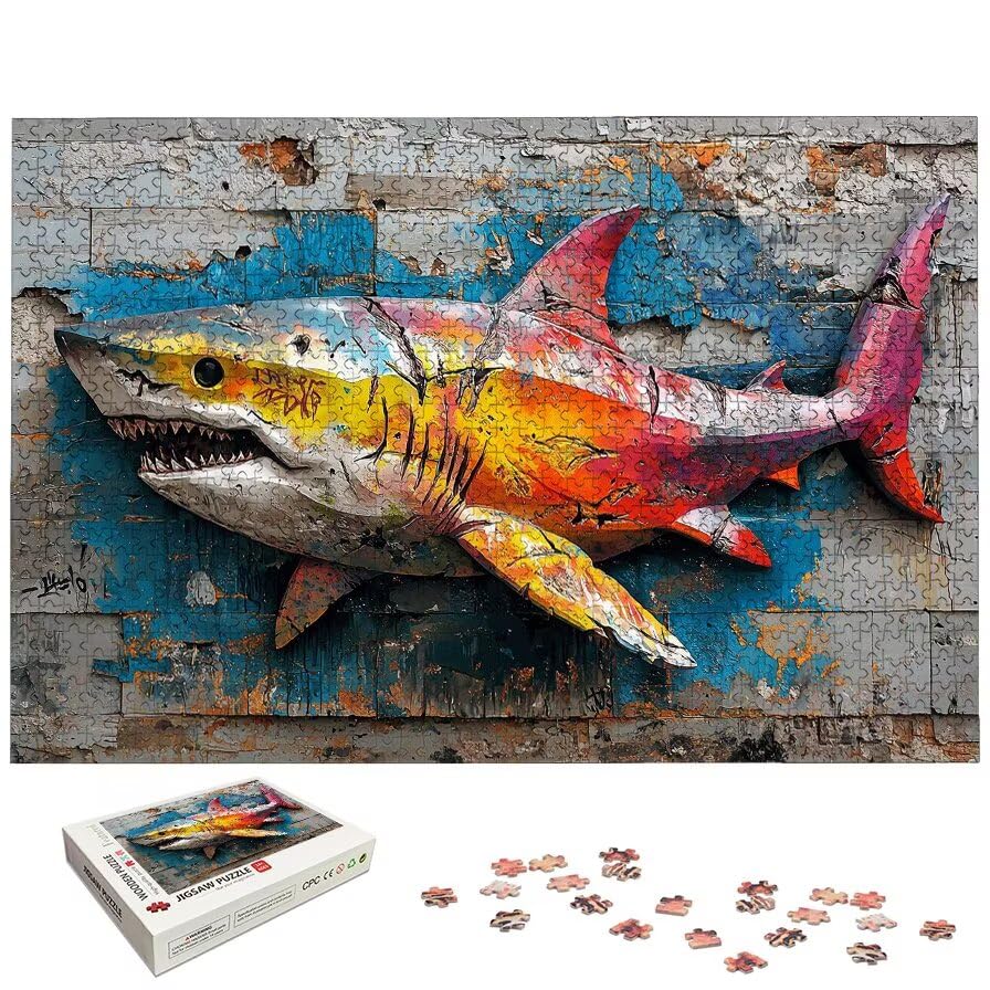 Puzzle 1000 Piezas Animal para Adultos, Puzzle Tiburón de Madera con Caja Regalo para...