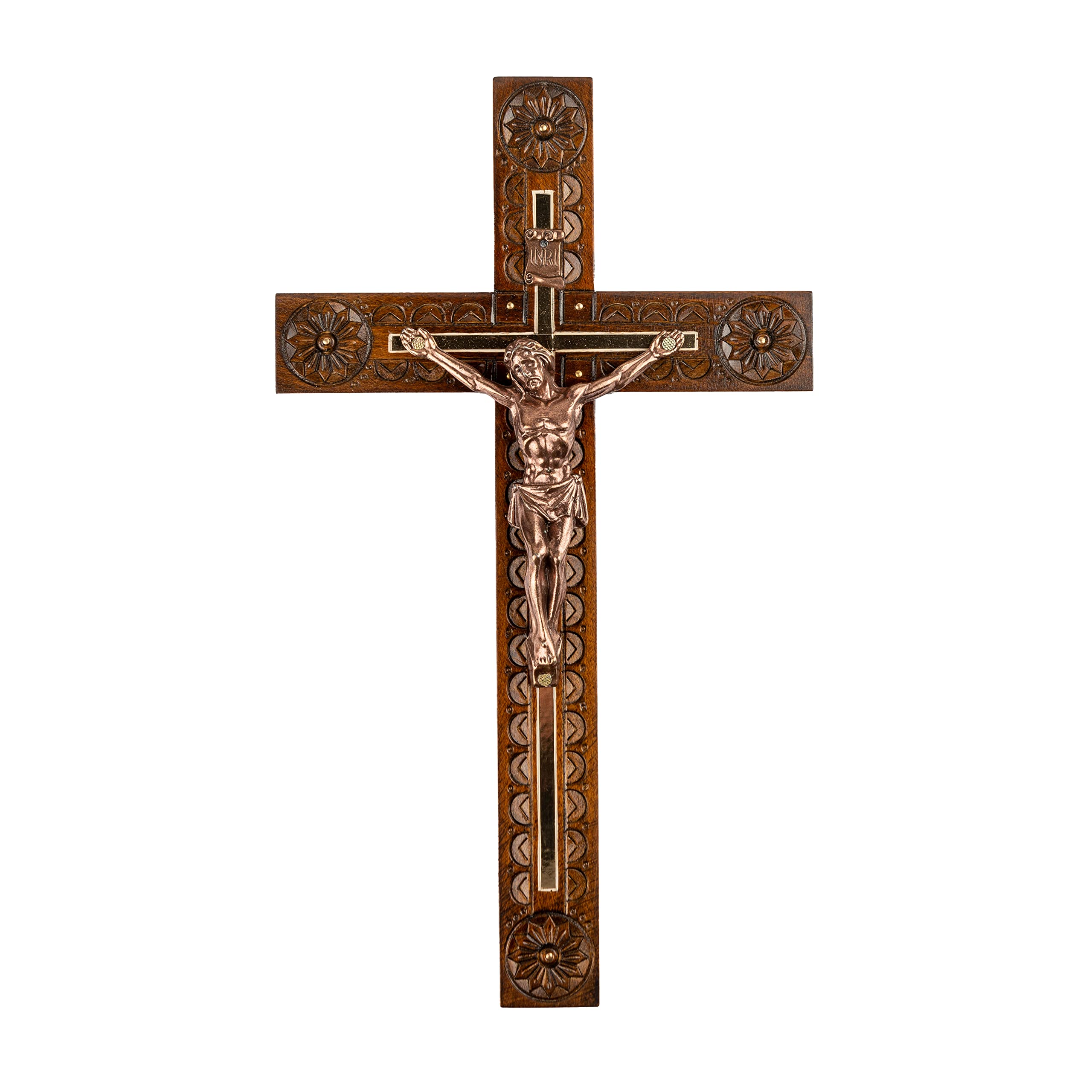 Woodvio - Croce da Parete in Legno Fatta a Mano, Finitura Intagliata, Crocifisso Cattolico