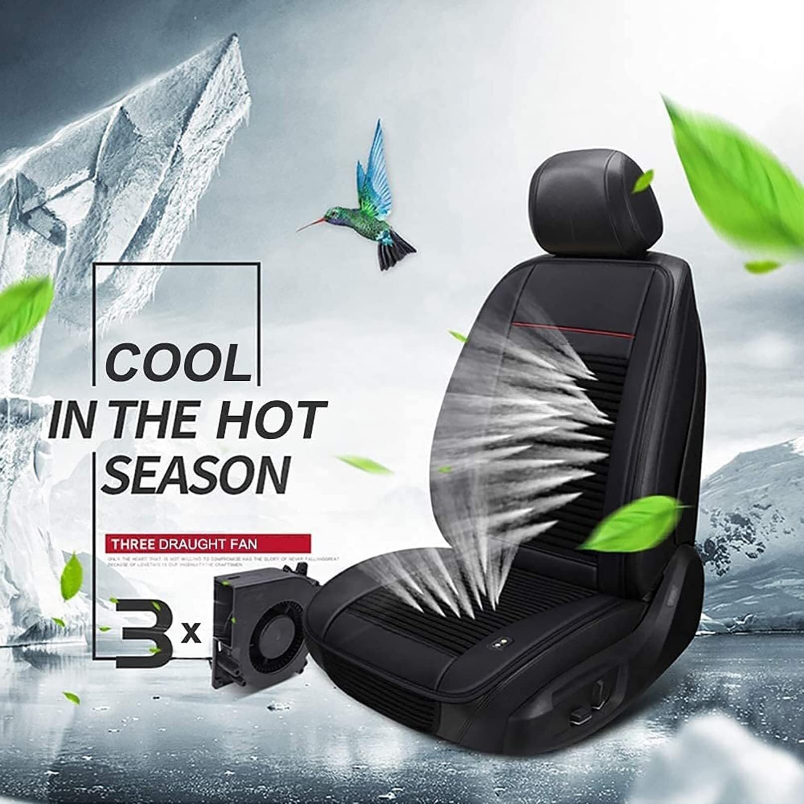 Coprisedile per auto con ventola da 12 V, sedile ventilato in pelle e seta ghiacciata, traspirante e fresco per l'estate, universale, 4 stagioni, ideale per viaggi caldi