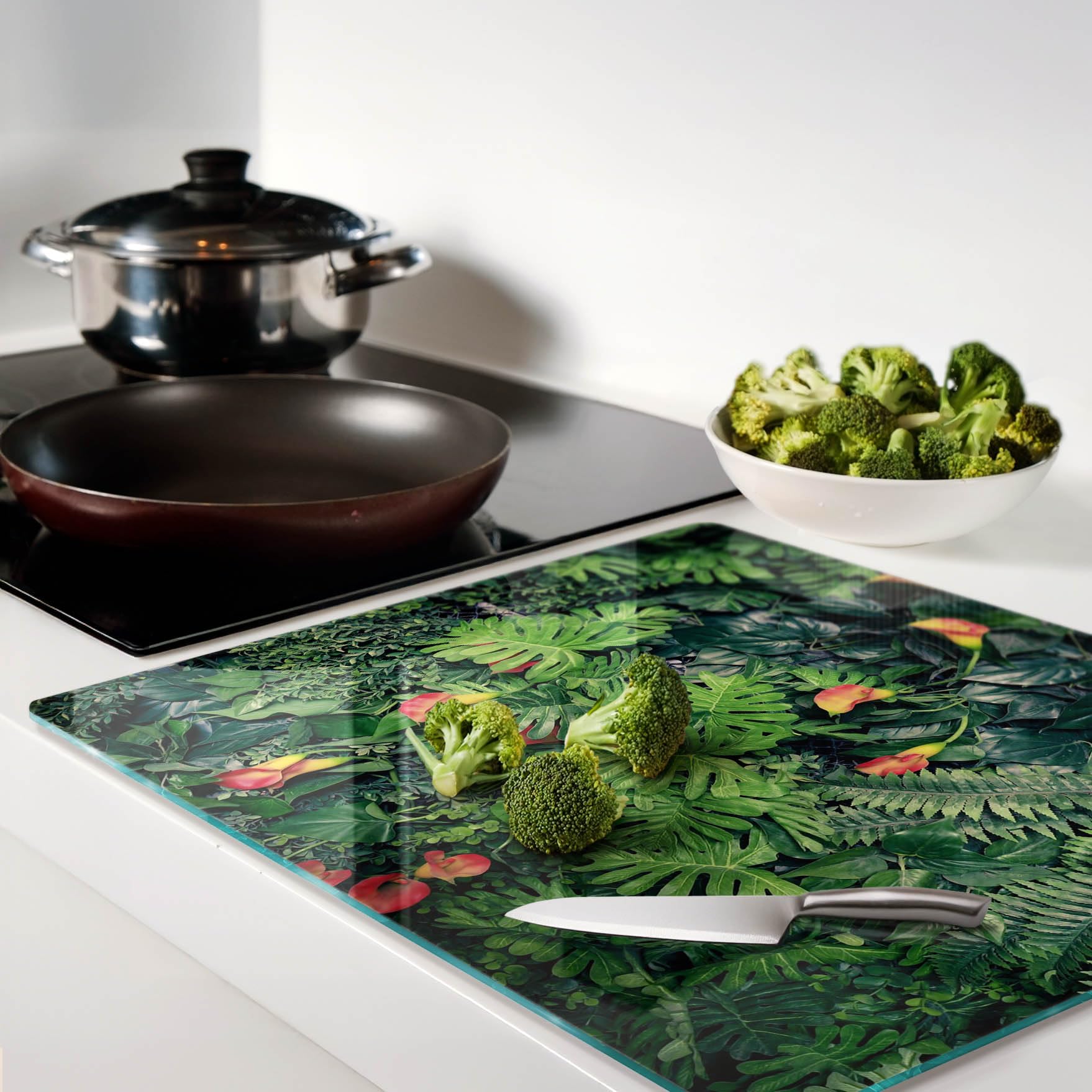 Tagliere In Vetro Temperato 60x52 Cm Con Stampa Orchidea – Antiscivolo, Antigraffio, Resistente Al Calore, Cucina