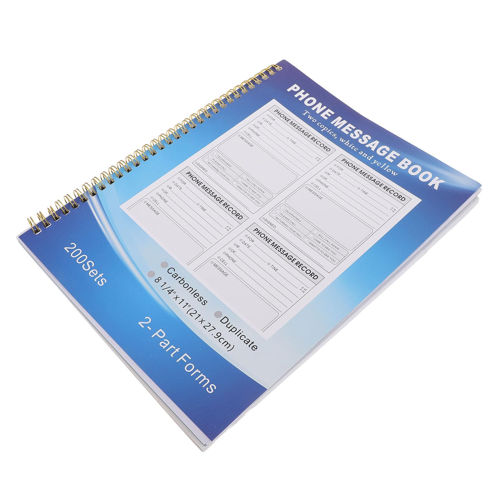 KAJNBN Phone Log Message Book A4 2-part Carbonless Duplicate Sheets Spiral Bound Telephone Message Pads Blue Paper Notebook for Office Receptionists Front Desks