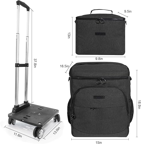 Miniatura 2 de Hielera suave con ruedas  Doble capa con bolsa de almuerzo plegable enfriador, grandes bolsas de hielo portátiles extraíbles a prueba de fugas para