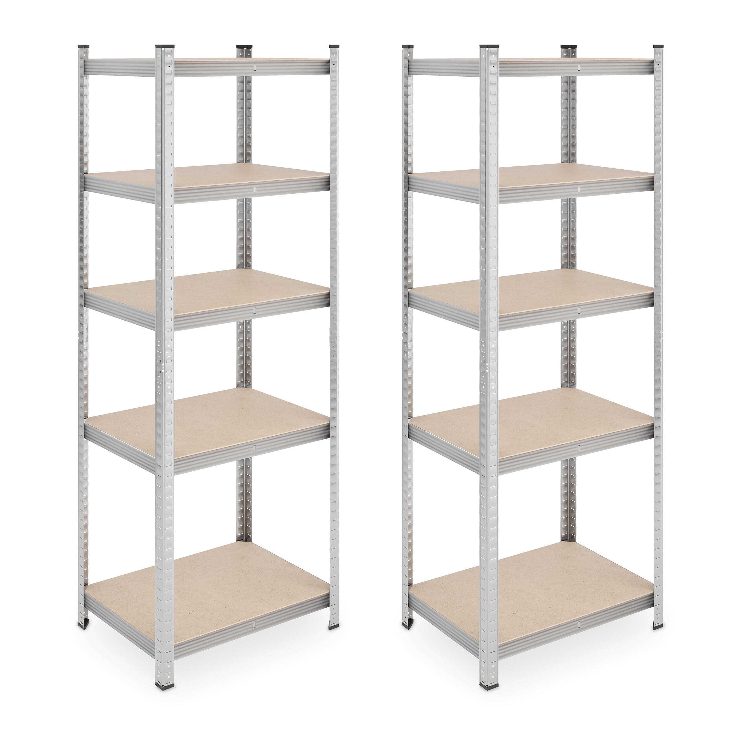 Relaxdays Set de 2 Estanterías Metálicas, Resiste 500 kg, Acero, Cargas Pesadas, Sótano, 180 x 60 x 45 cm, Plateado, Tablero de Fibras