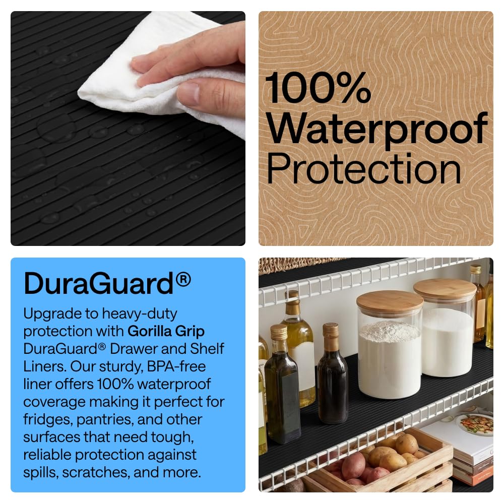 GORILLA GRIP DuraGuard - Forro para estantes, 17.5 x 30 pulgadas, no adhesivo, para cajones de cocina, estantes, refrigerador, despensa, armario de baño, plástico acanalado duradero e impermeable, sin
