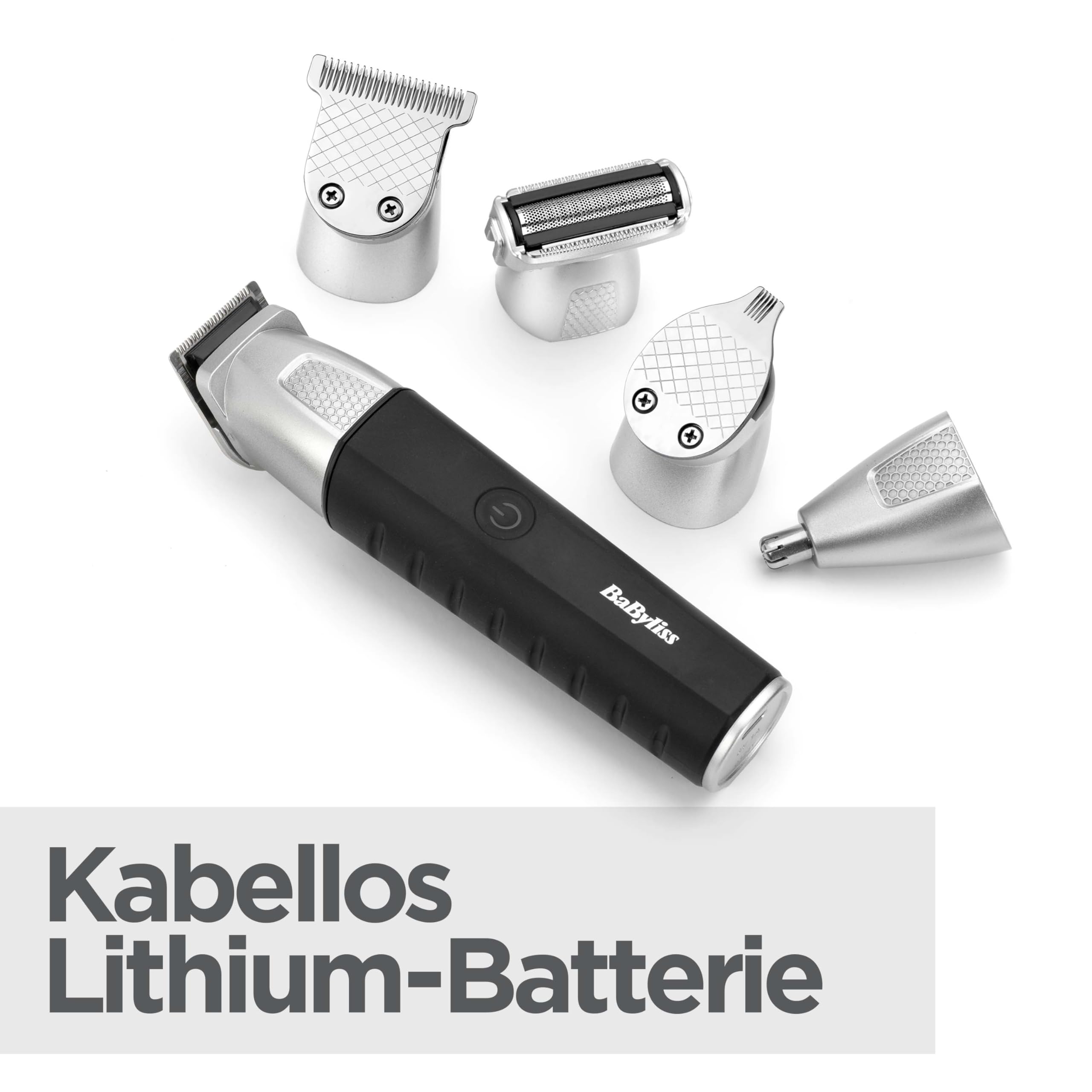 BaByliss Lithium Power 11-in-1 Multi-Trimmer MT812E kabelloses Grooming-Kit Barttrimmer Nasenhaarschneider wasserdicht Schwarz/Grau