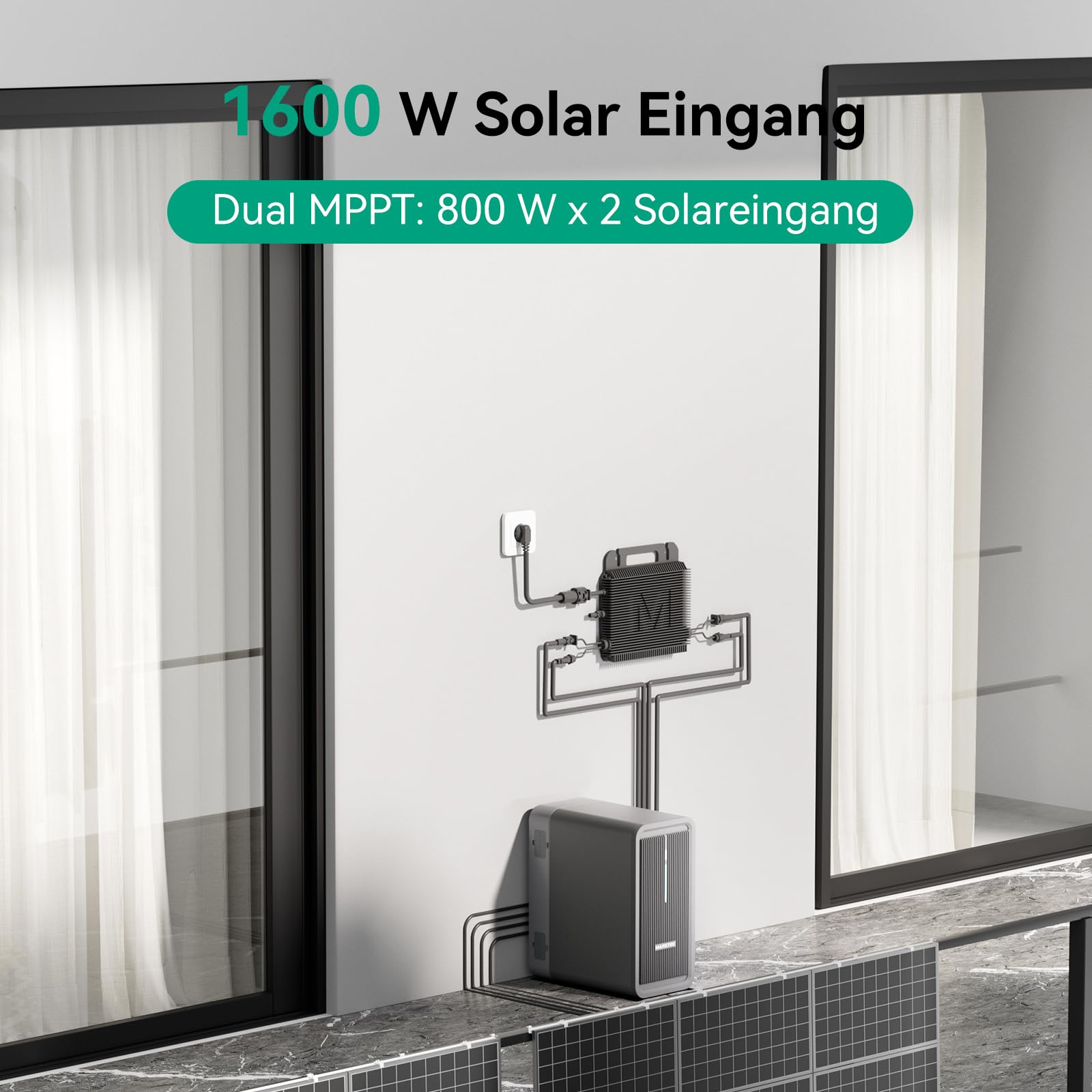 2025 Updated Balkonkraftwerk mit Speicher B2500 0% VAT, Marstek 2240Wh LiFePO4 Akku 6000 Ladezyklen, 1600W Max. 1600W PV-Eingang & 800W Ausgang Erweiterbar auf 8960Wh, IP65 wasserdicht & staubfest