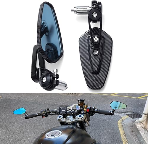 Espejo lateral de motocicleta de fibra de carbono de 7/8 pulgadas, ajuste de manillar de 0.866 in, espejo de extremo de barra invertida para Cafe