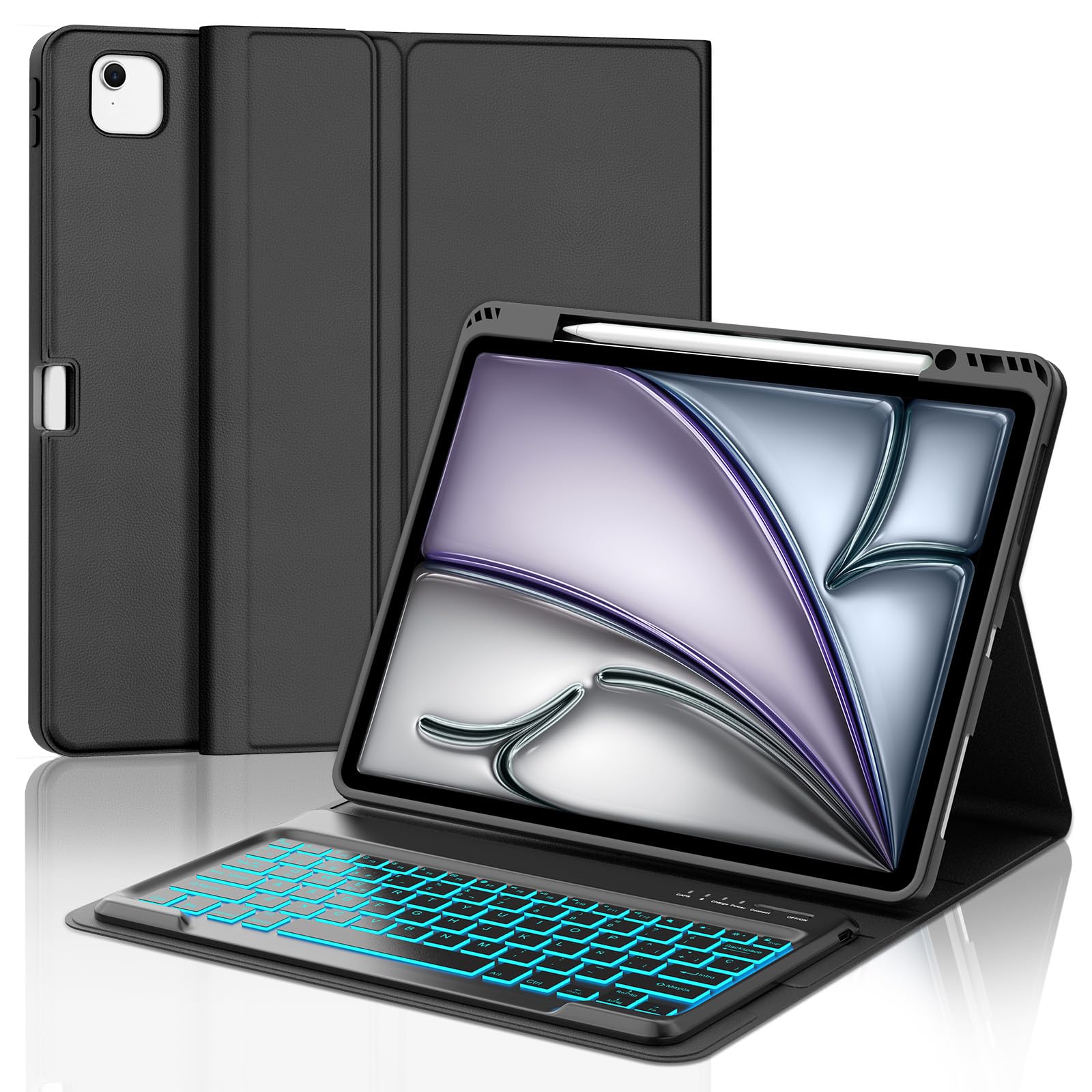 Teclado para iPad Air 13 Pulgadas M4 2026/M3 2025/M2 2024, Funda Cover Keyboard Retroiluminado de 7 Colores Español Ñ Bluetooth Desmontable para iPad Pro 12.9 3-6 Gen, Soporte para Lápiz, Negro