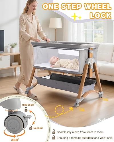 Miniatura 5 de Ktaxon Moisés de bebé 5 en 1, moisés mecedor con ruedas, colchón extraíble, 6 alturas ajustables, cesta de almacenamiento grande, malla de flujo de