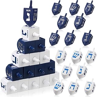 Jenaai 50 Pieces Purim Wooden Dreidel White Blue Natural Wood Dreidels for Passover Party Decorations Projects Crafts Family Fun (2.8 Inch)
