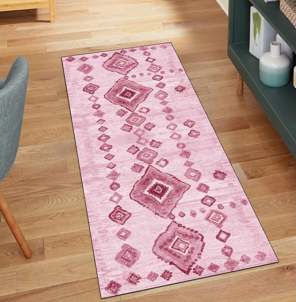 Alfombra de pasillo vintage rosa de 60x300 cm decorativa lavable