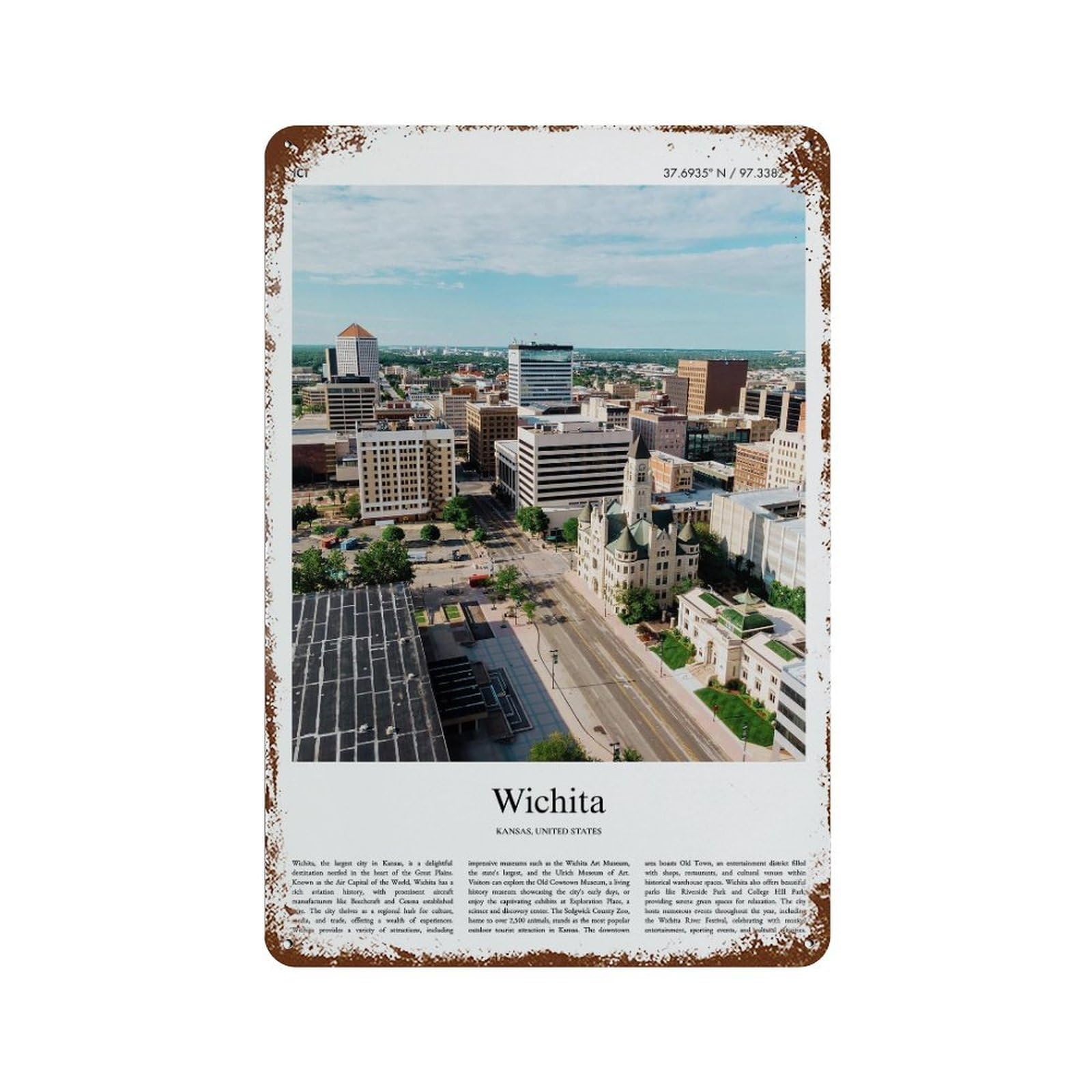 xiaoxiaoshen Wichita Kansas, United States, USA City Scenery Wall Decor Art Metal Tin Poster Modern Home Decor Art Home Bar Shop Decorations Vintage Sign 30x20cm