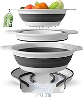 Gevoli Collapsible Colanders 3-Pack with Over-Sink Self-Draining Base (3QT, 4QT, 5QT) - Space-Saving Strainers for Pasta, Fruits, Veggies