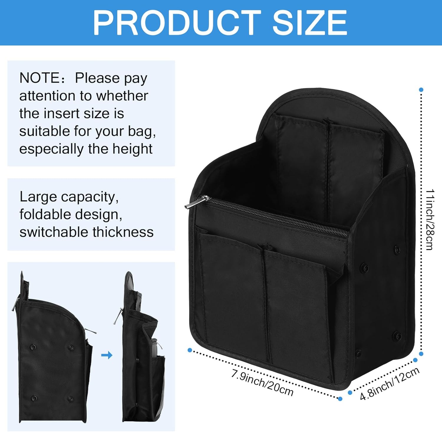 Sweetude 2 Pcs 7.9 x 4.8 x 11 Inch Mini Backpack Organizer Insert Small Shoulder Bag Divider for Rucksack Handbag Shoulder Bag Purse(Black, Light Blue) - Image 2